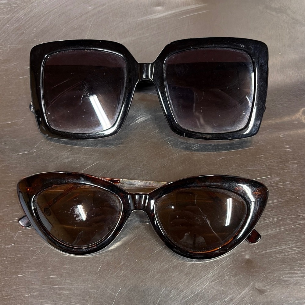 Steve Madden Sunglasses Women OS Black Tortoise Cat Eye Square Bundle 2pc Flawed